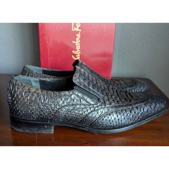 Salvatore Ferragamo Brisbane Gray Python Snakeskin Loafers Mens 10 Italy Box main image 6